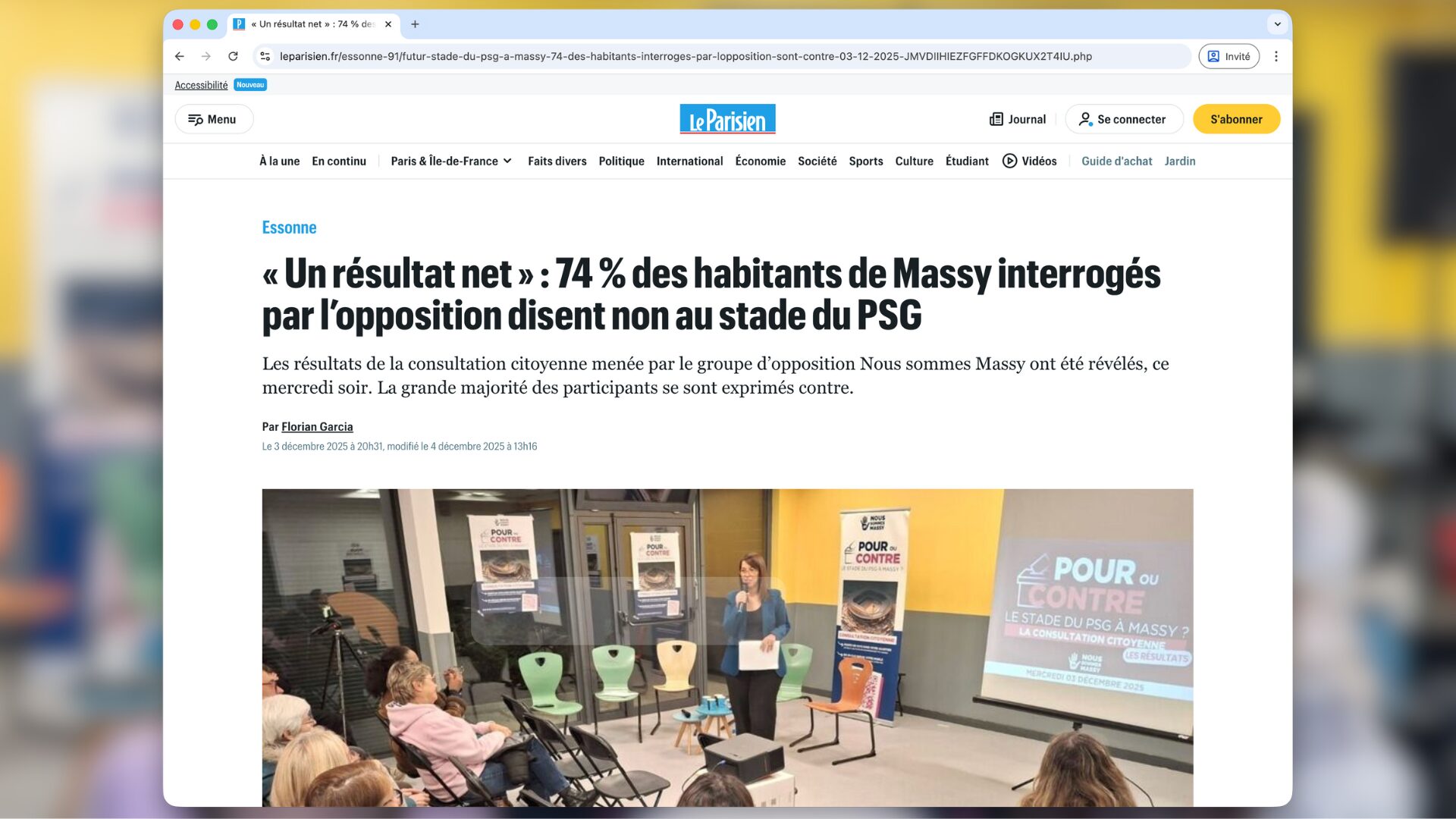 « Un résultat net » : 74 % des habitants de Massy interrogés par l’opposition disent non au stade du PSG (Le Parisien)