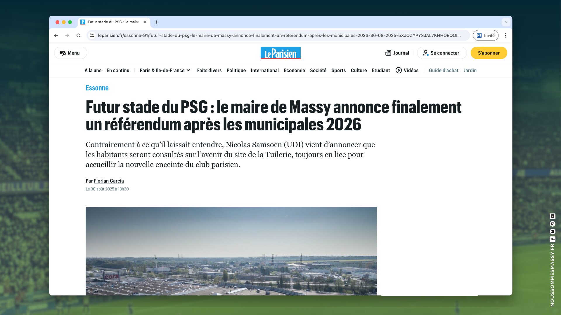 Le maire de Massy annonce finalement un référendum après les municipales 2026 : « un enfumage pour repousser le débat (…) pas besoin d’études pour savoir que ce stade va générer des nuisances  » (Hella KRIBI-ROMDHANE à Le Parisien)